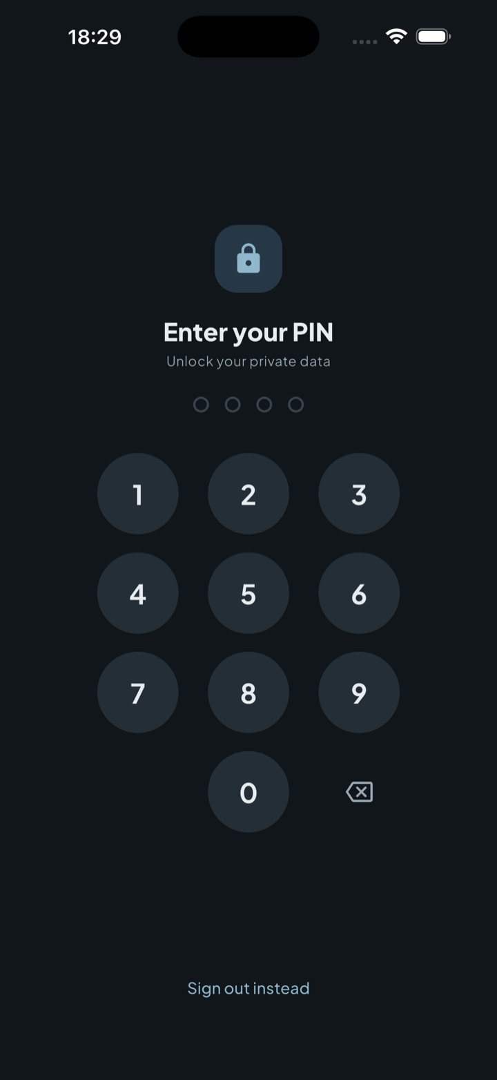 Intimassy PIN lock screen protecting the app
