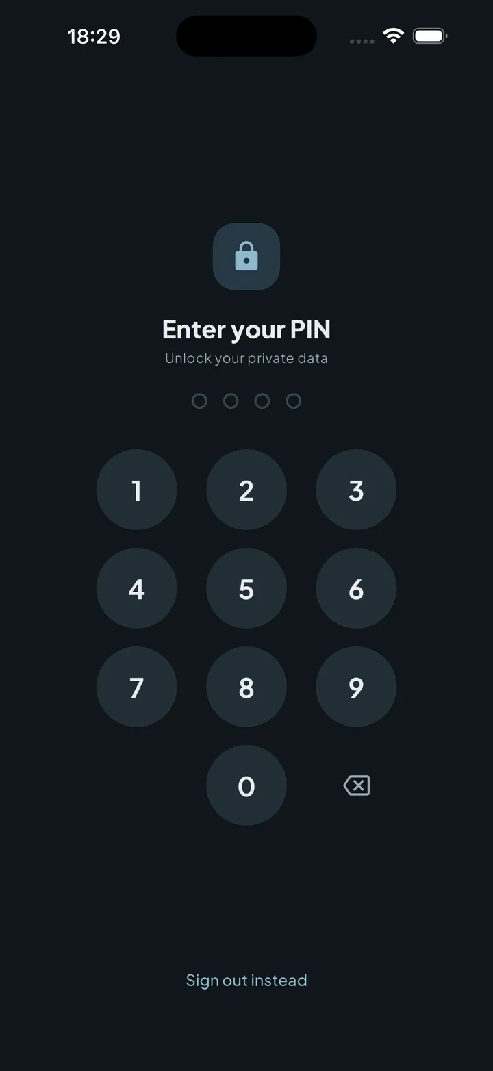Intimassy PIN lock screen protecting the app